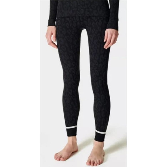 Sweaty Betty Pants - Sweaty Betty Jacquard Base Layer Leggings Black Leopard Print Size Small